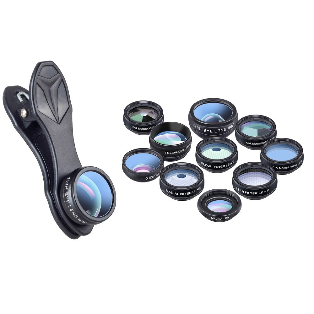 APEXEL Phone lens kit universal 10 in 1 Fisheye Wide Angle macro Lens