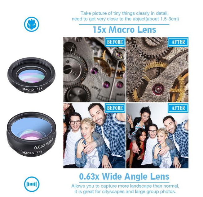 APEXEL Phone lens kit universal 10 in 1 Fisheye Wide Angle macro Lens