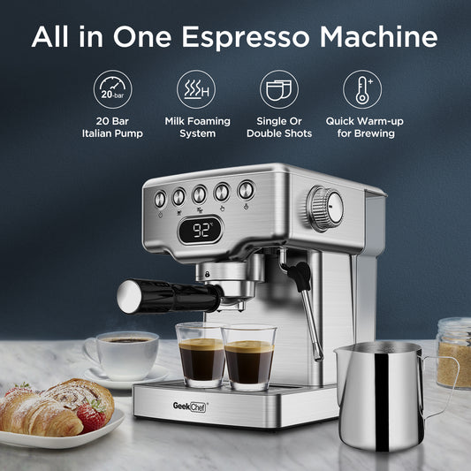 Geek Chef Espresso Machine, 20 Bar Espresso Machine With Milk Frother For Latte, Cappuccino, Macchiato, For Home Espresso Maker