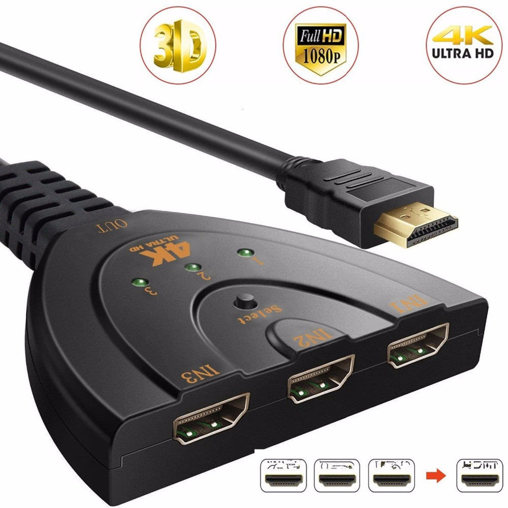 3 Port 4K HDMI 2.0 Cable Splitter