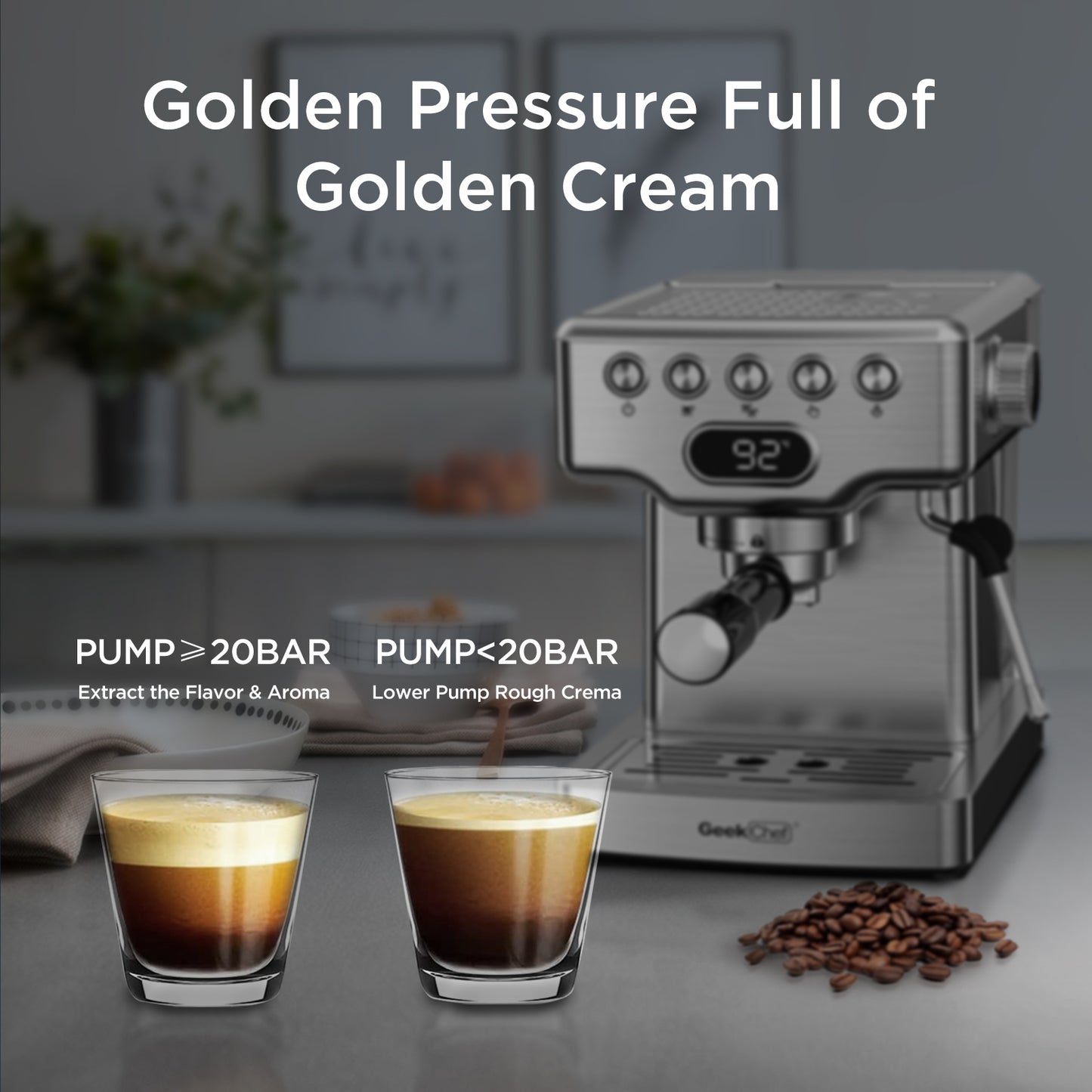 Geek Chef Espresso Machine, 20 Bar Espresso Machine With Milk Frother For Latte, Cappuccino, Macchiato, For Home Espresso Maker