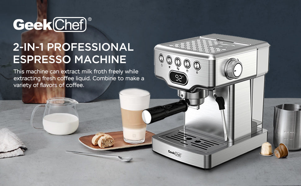 Geek Chef Espresso Machine, 20 Bar Espresso Machine With Milk Frother For Latte, Cappuccino, Macchiato, For Home Espresso Maker